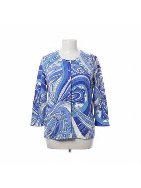 Ann Taylor Womens Blue Silk-Blend Abstract Button-Up Cardigan Size L